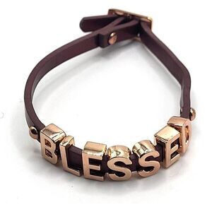 Vegan Leather "Blessed" Gold and Maroon Bracelet 8.5
